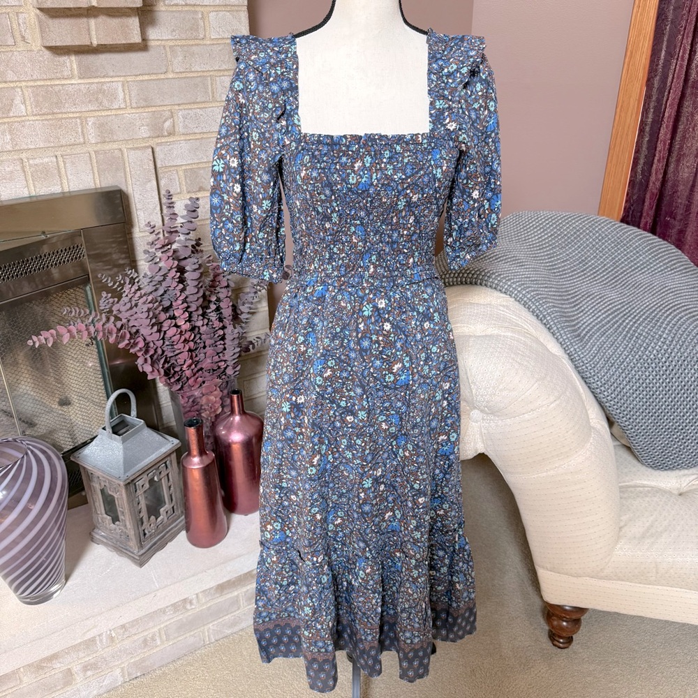 VINEYARD VINES Smocked Puff-Sleeve Midi Dress - Fenwick Paisley Navy